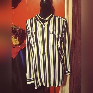 Christopher and Banks Navy and yellow Stripe Blouse